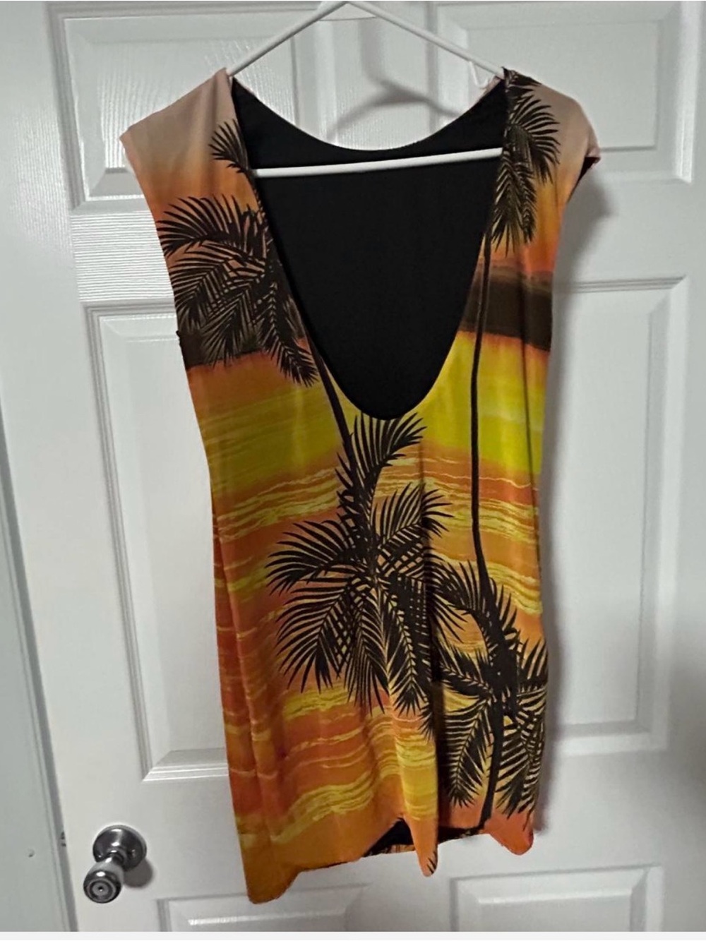 AFRM Sunset Palm Print Sleeveless Midi Dress - Orange & Yellow - Picture 2 of 3